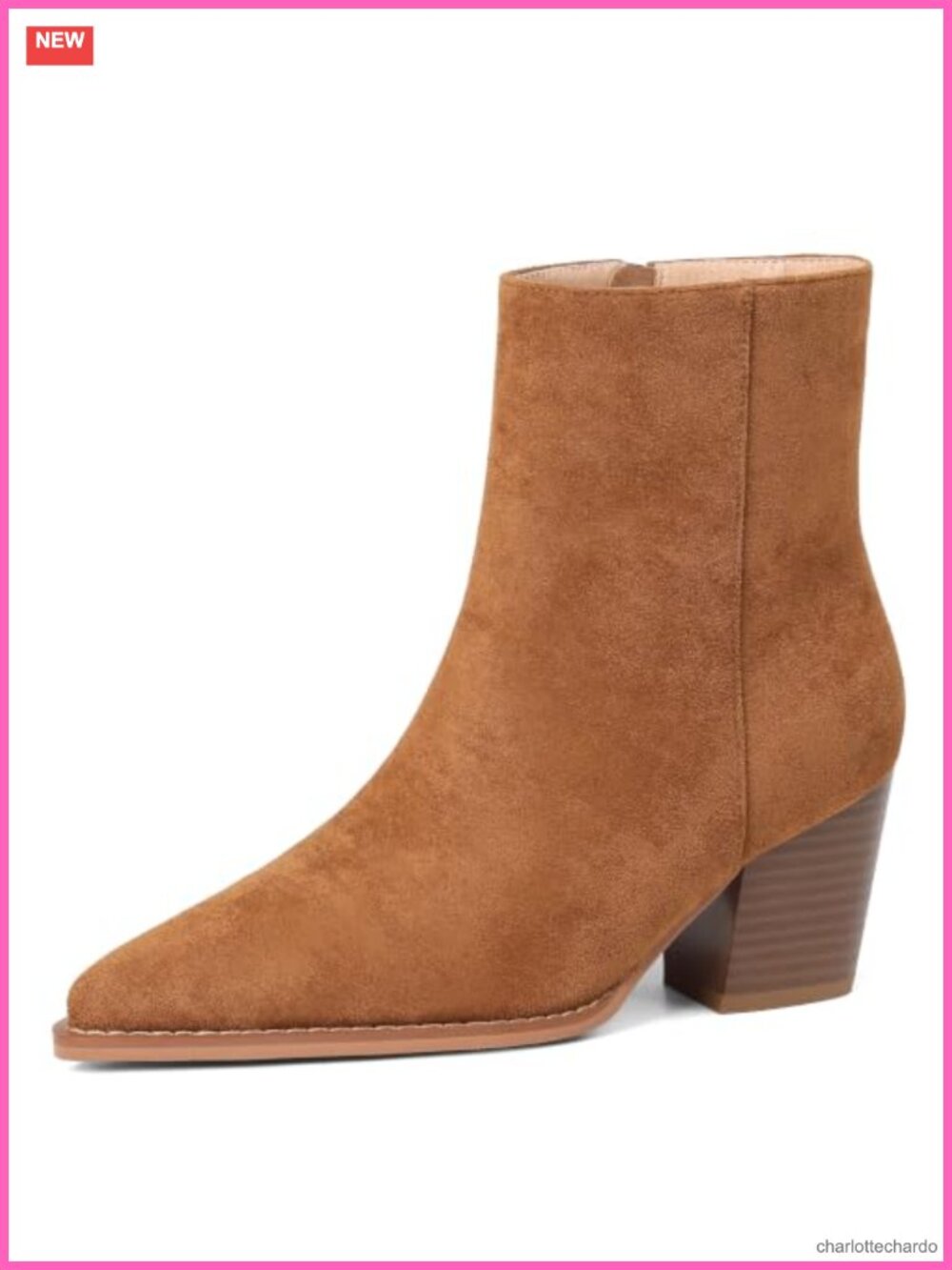 Faux Suede Chunky Heel Ankle Booties Pointed Toe Zip